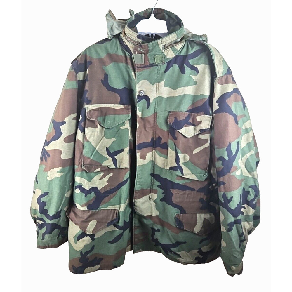 US Military Camo Field Jacket Coat Cold Weather LARGE REGULAR w/ LINER Alpha USA